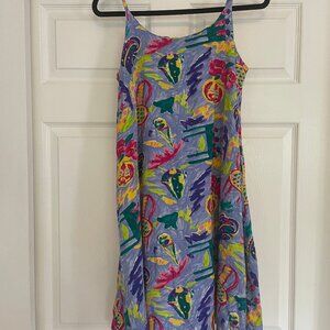 90's Xtreme Island Designs Mini Tropical Floral Shift Dress --Purple Yellow Pink